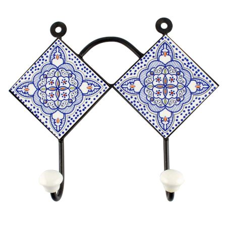 Blue Ceramic Floral Tile Hook